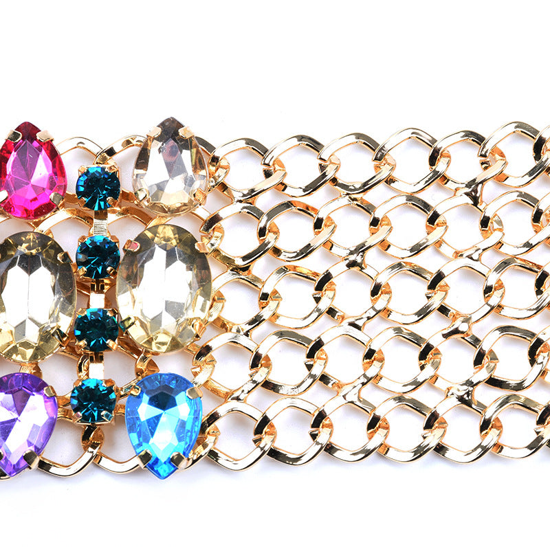 Autumn and winter classic European and American big brands full of diamonds, colorful water droplets, exaggerated necklaces, collarbone chains, clothing accessories