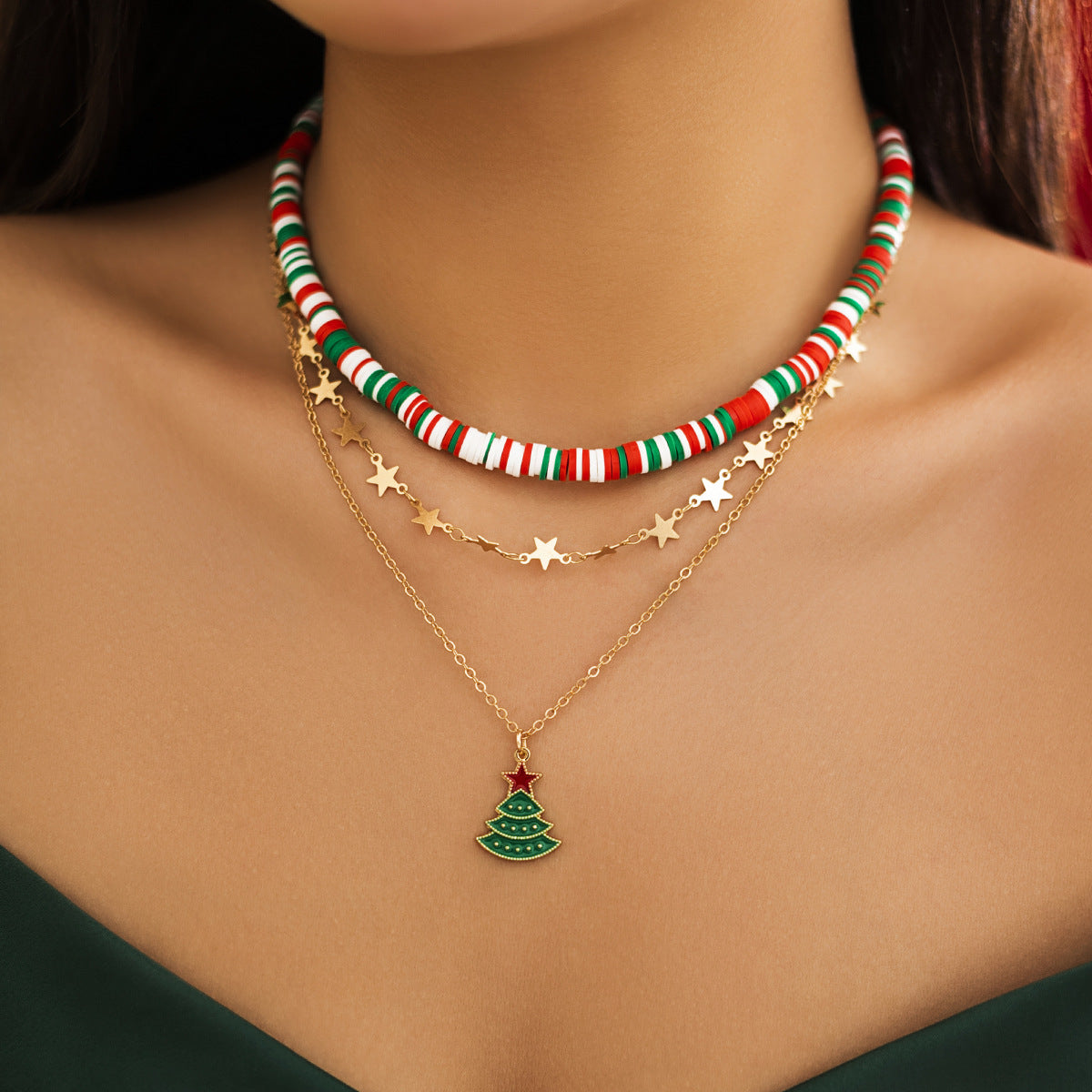 Christmas holiday soft ceramic necklace set snowman elk micro inlaid necklace