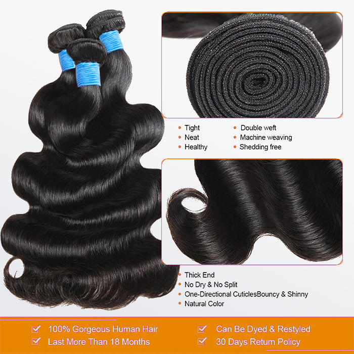 Body Wave Brazilian 100% Virgin Hair Bundles 10-32''