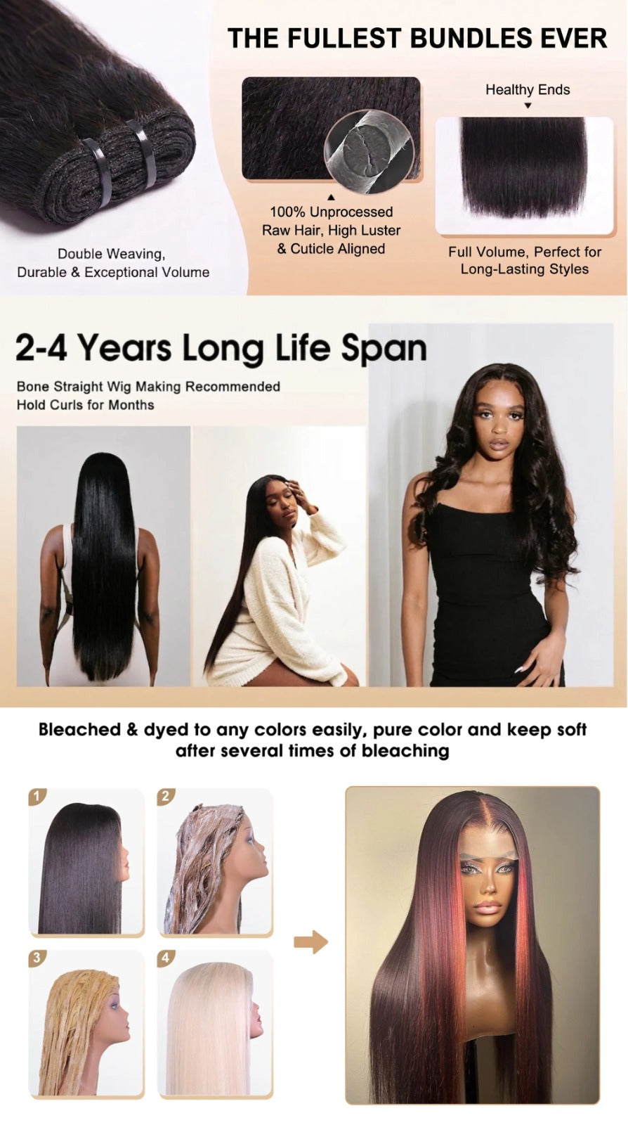 Raw Cambodian Double Drawn Hair Bundles 18-26'' Body Wave