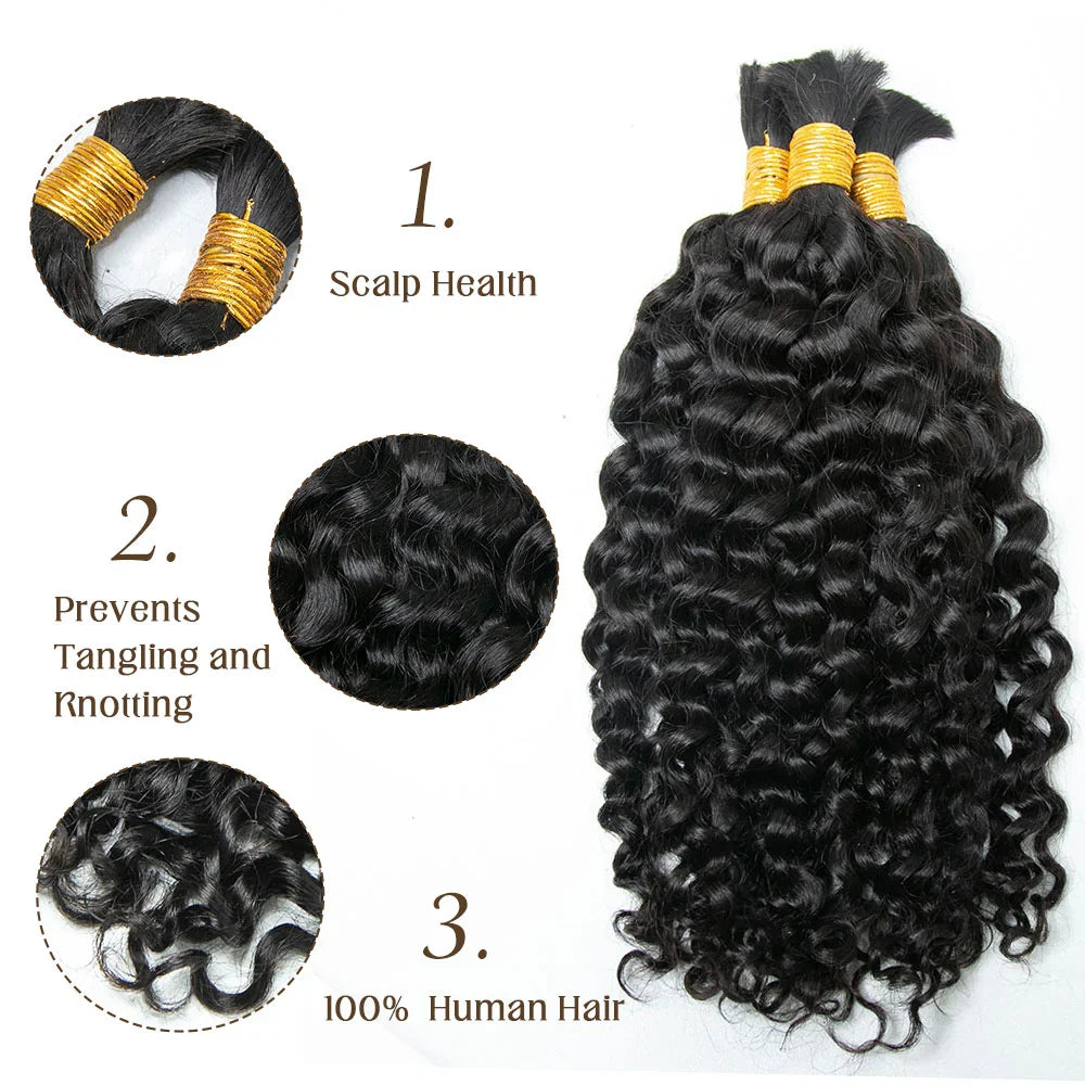 Water Wave Bulk Hair For Braiding #1B Natural Black