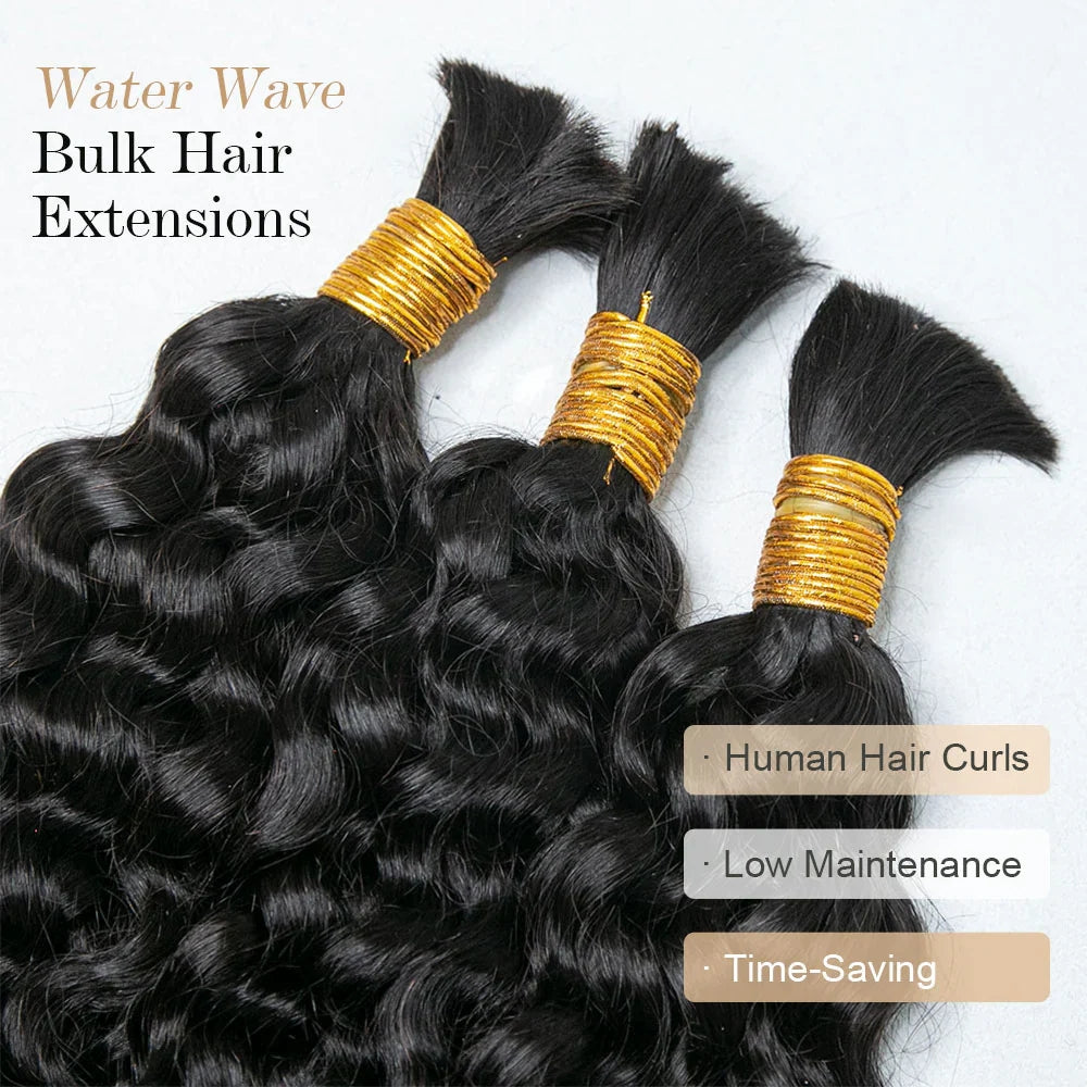 Water Wave Bulk Hair For Braiding #1B Natural Black