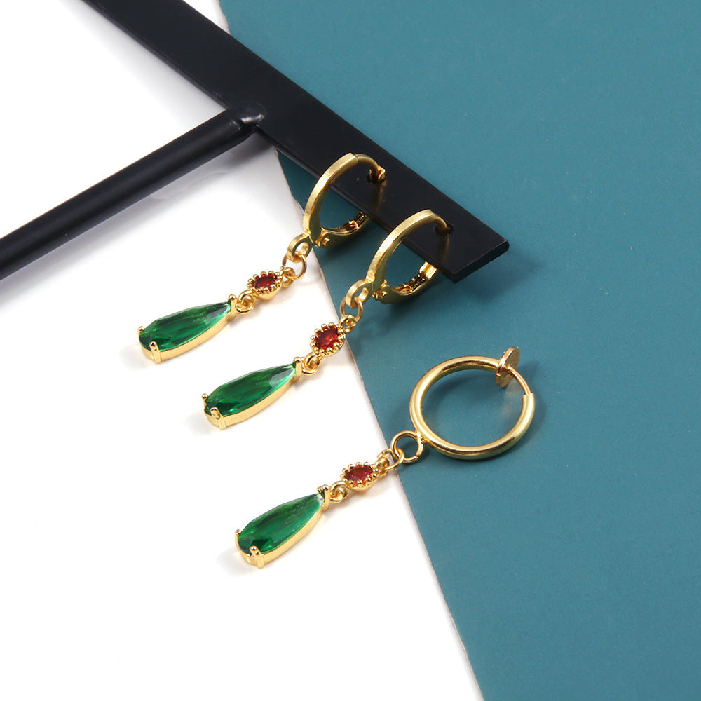 Anime emerald Hal Hall same style zircon copper earrings cos peripherals no need for ear piercing