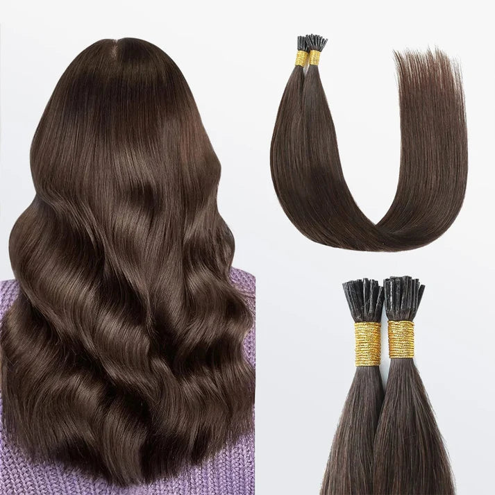I Tip Hair Extensions Natural Remy Human Hair (#8 Light Brown)