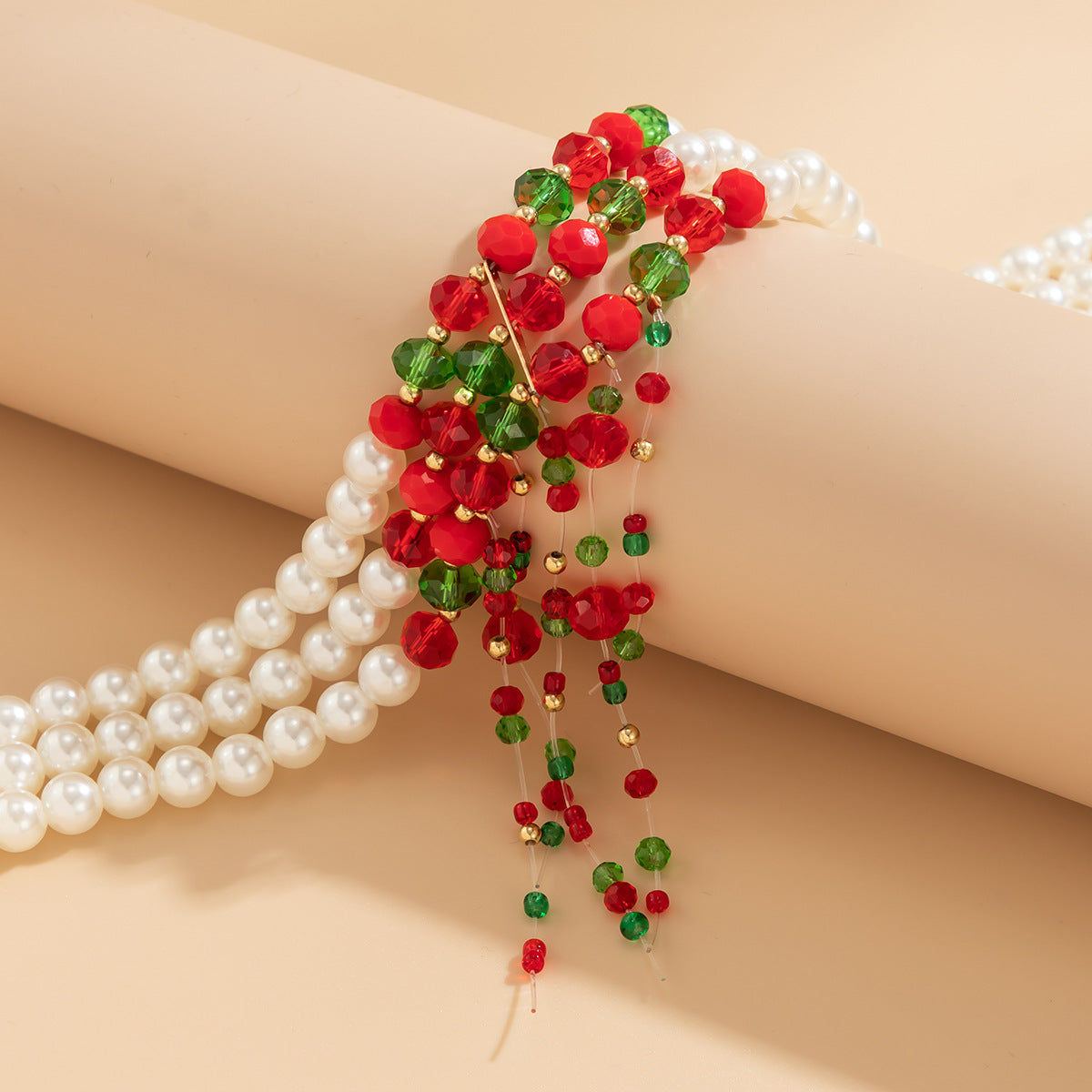 Christmas necklace with personalized round beads, multi-layered choker, retro Gothic tassel imitation pearl collar