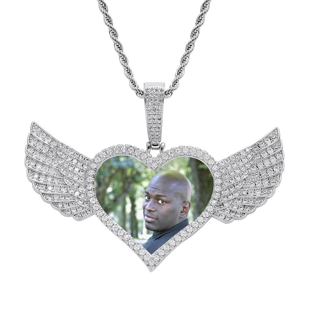 Custom-Made, Ships in 1-2 Days wing pendant photo necklace