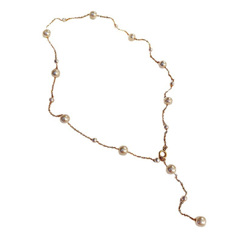 Elegant collarbone chain, small and fresh titanium steel, starry sky, pearl, simple tassel, versatile, personalized necklace for women