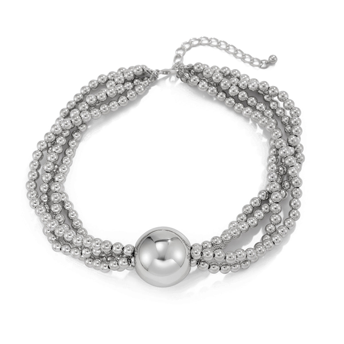 Exaggerated round bead pendant, collarbone necklace, women's hip-hop trend, metal multi-layer pearl necklace