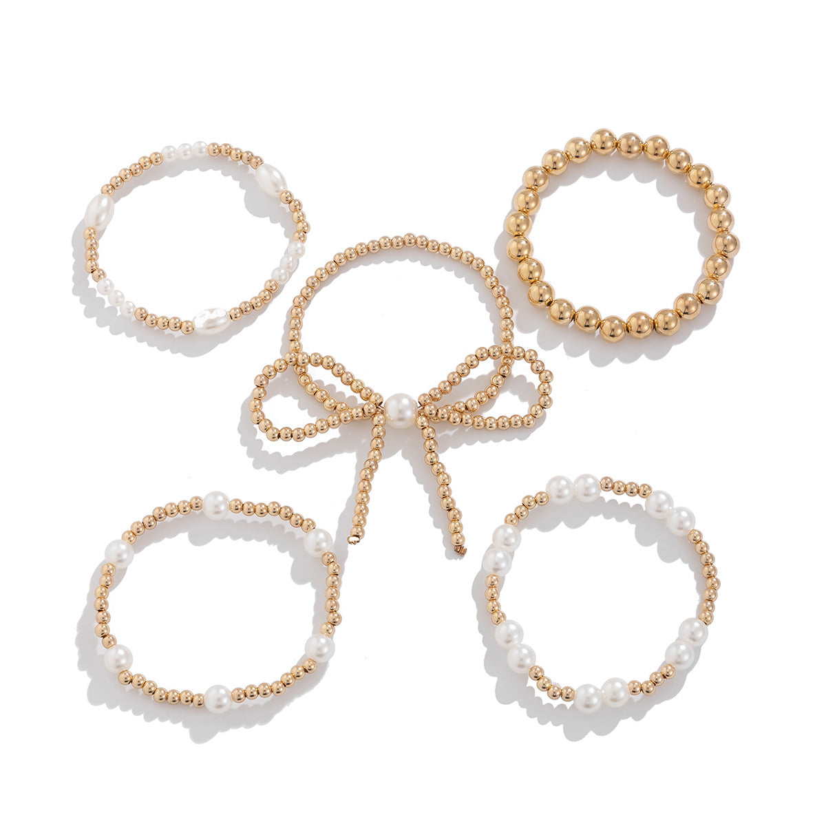 Butterfly knot bead multi-layer bracelet 5-piece set, internet famous style imitation pearl bracelet for women