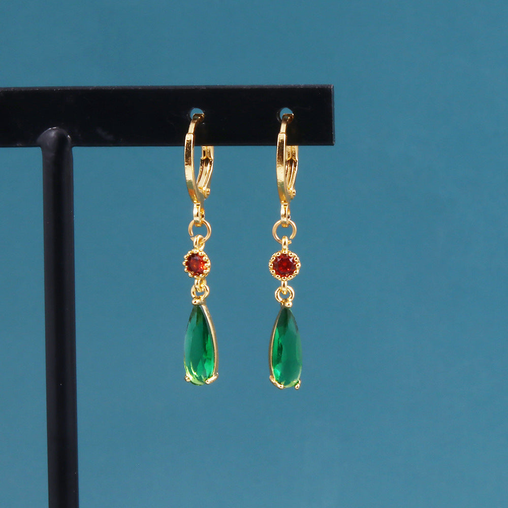 Anime emerald Hal Hall same style zircon copper earrings cos peripherals no need for ear piercing
