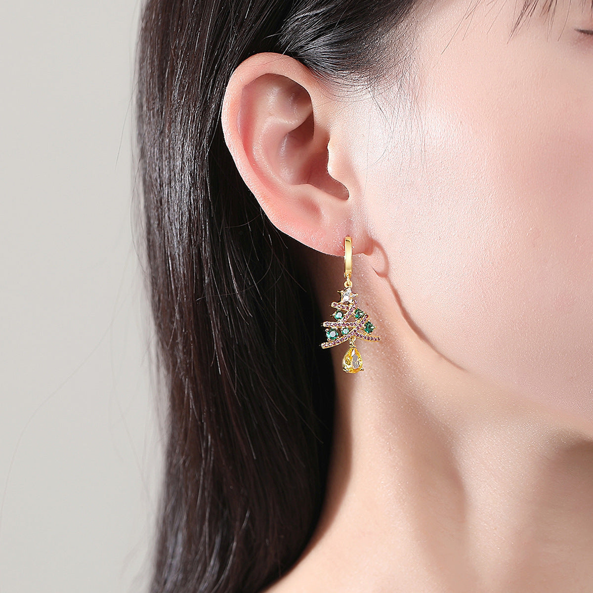 European and American Christmas Series Christmas Tree Zircon Earrings Christmas Earrings