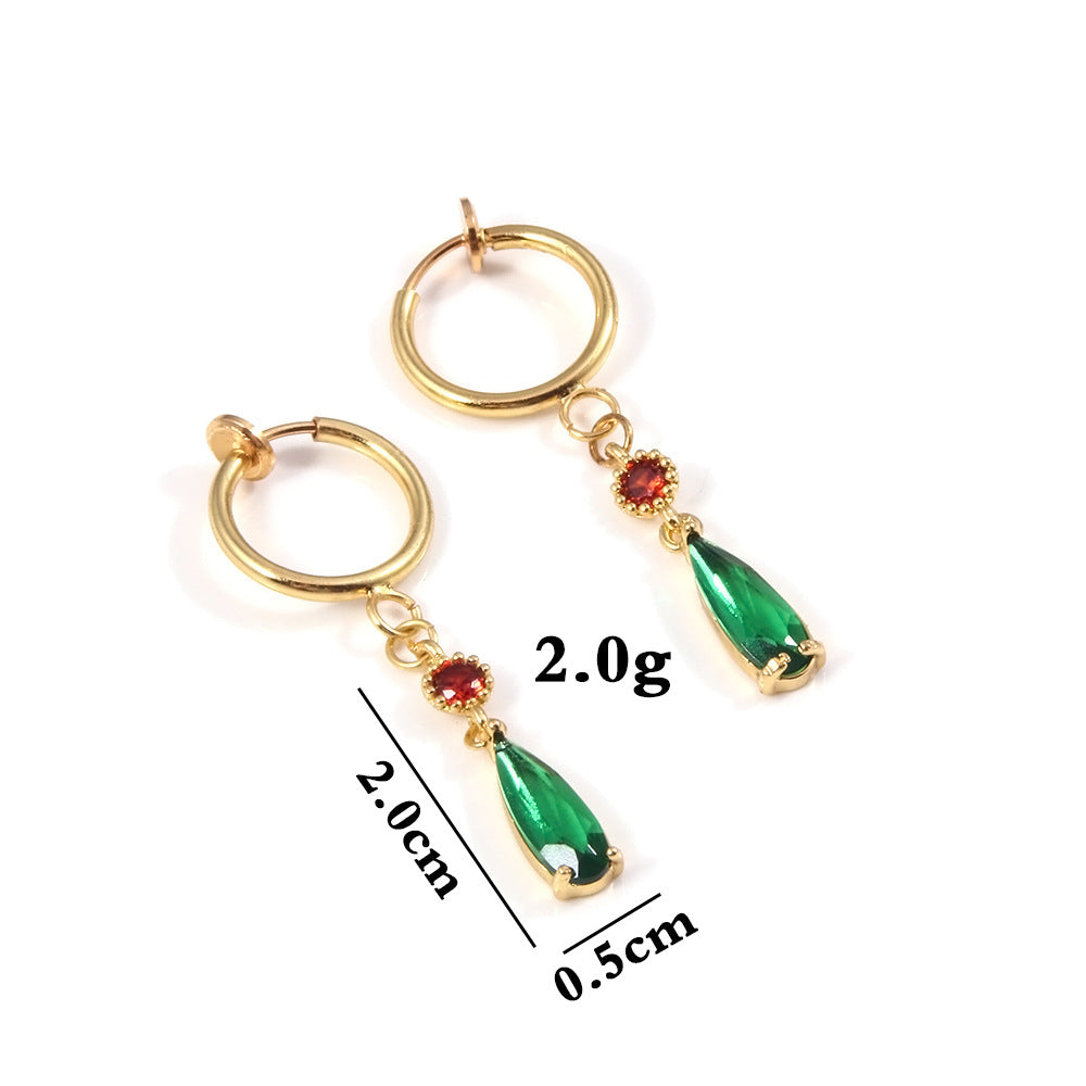 Anime emerald Hal Hall same style zircon copper earrings cos peripherals no need for ear piercing