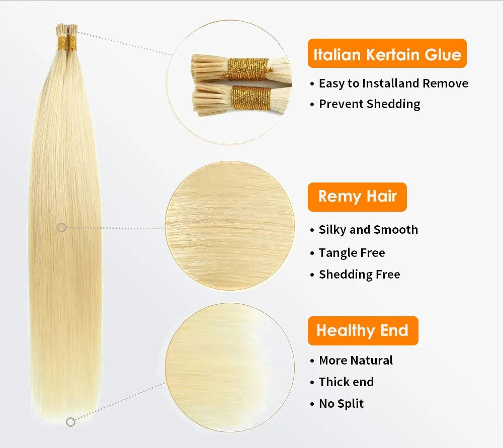 I Tip Hair Extensions Natural Remy Human Hair (#613 Lightest Blonde )