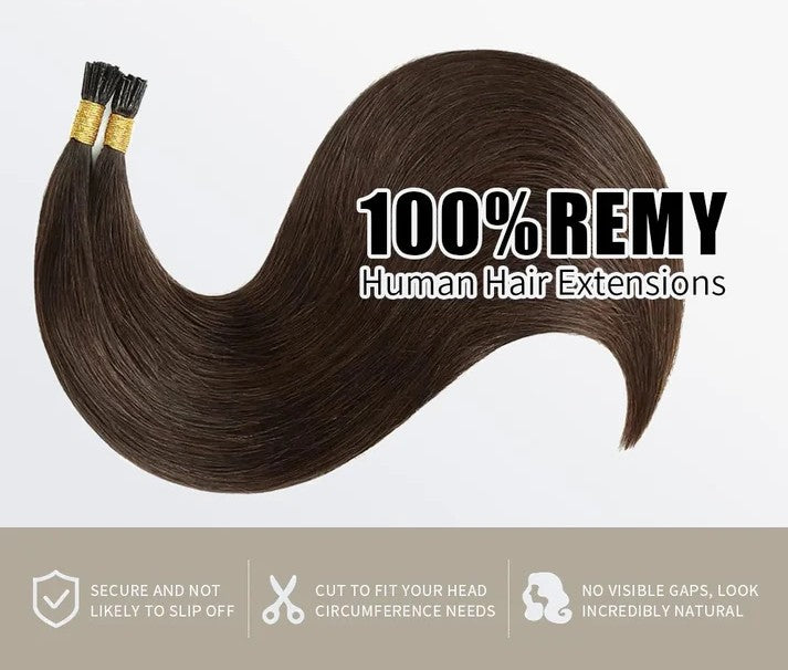 I Tip Hair Extensions Straight Natural Remy Human Hair (#2 Darkest Brown )