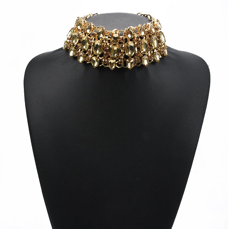 Autumn and winter classic European and American big brands full of diamonds, colorful water droplets, exaggerated necklaces, collarbone chains, clothing accessories