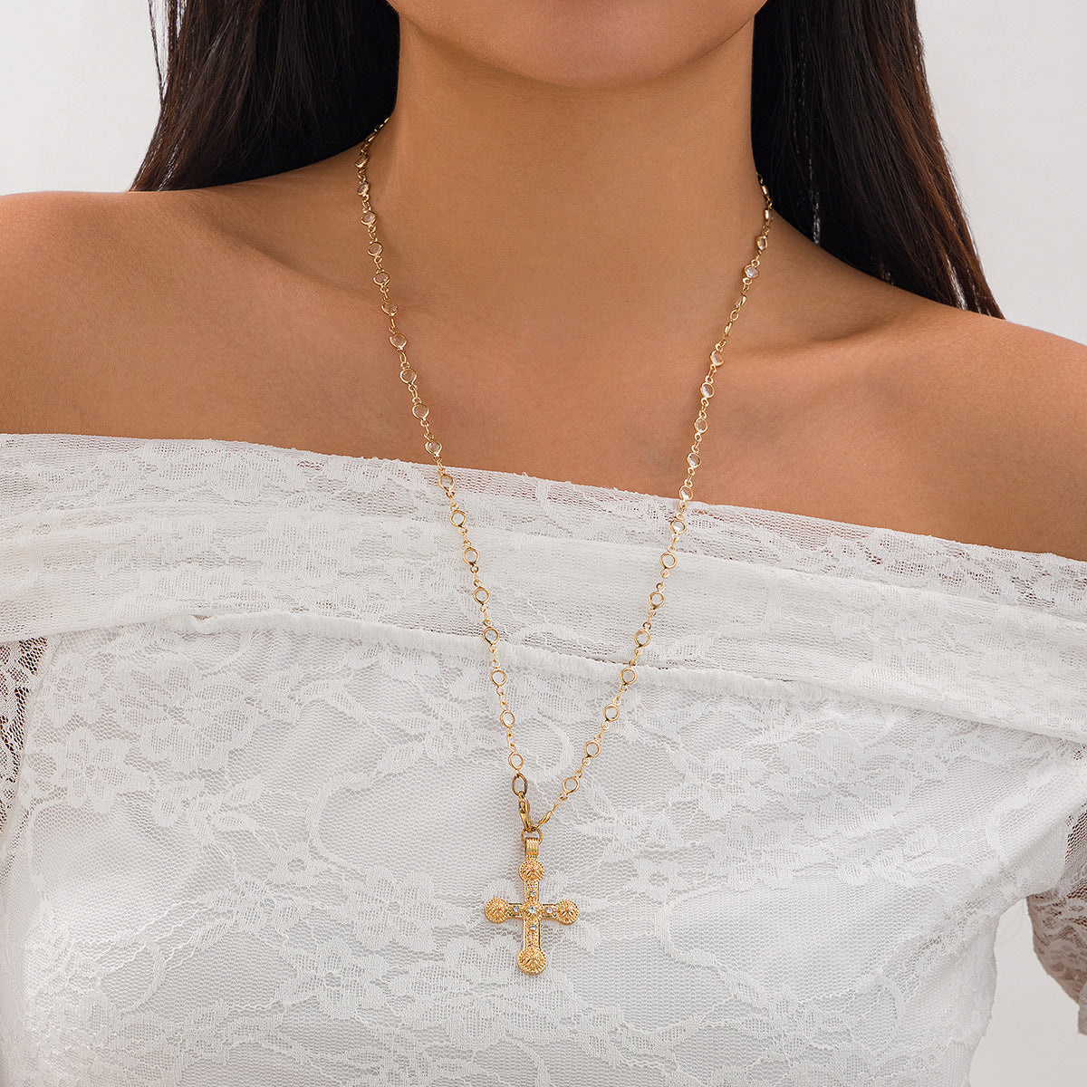 Diamond studded cross pendant collarbone chain ins wind alloy necklace minimalist