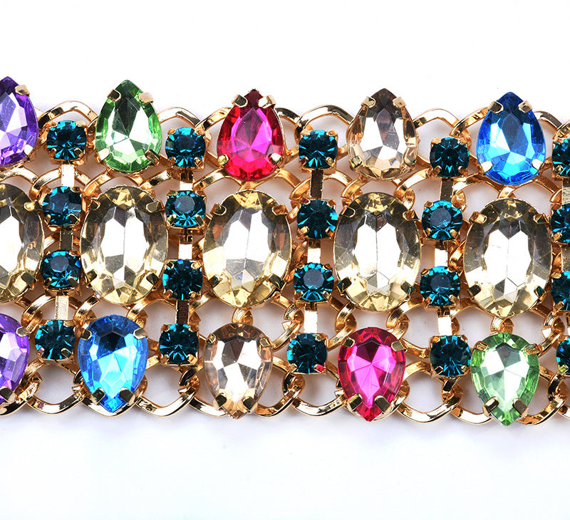 Autumn and winter classic European and American big brands full of diamonds, colorful water droplets, exaggerated necklaces, collarbone chains, clothing accessories