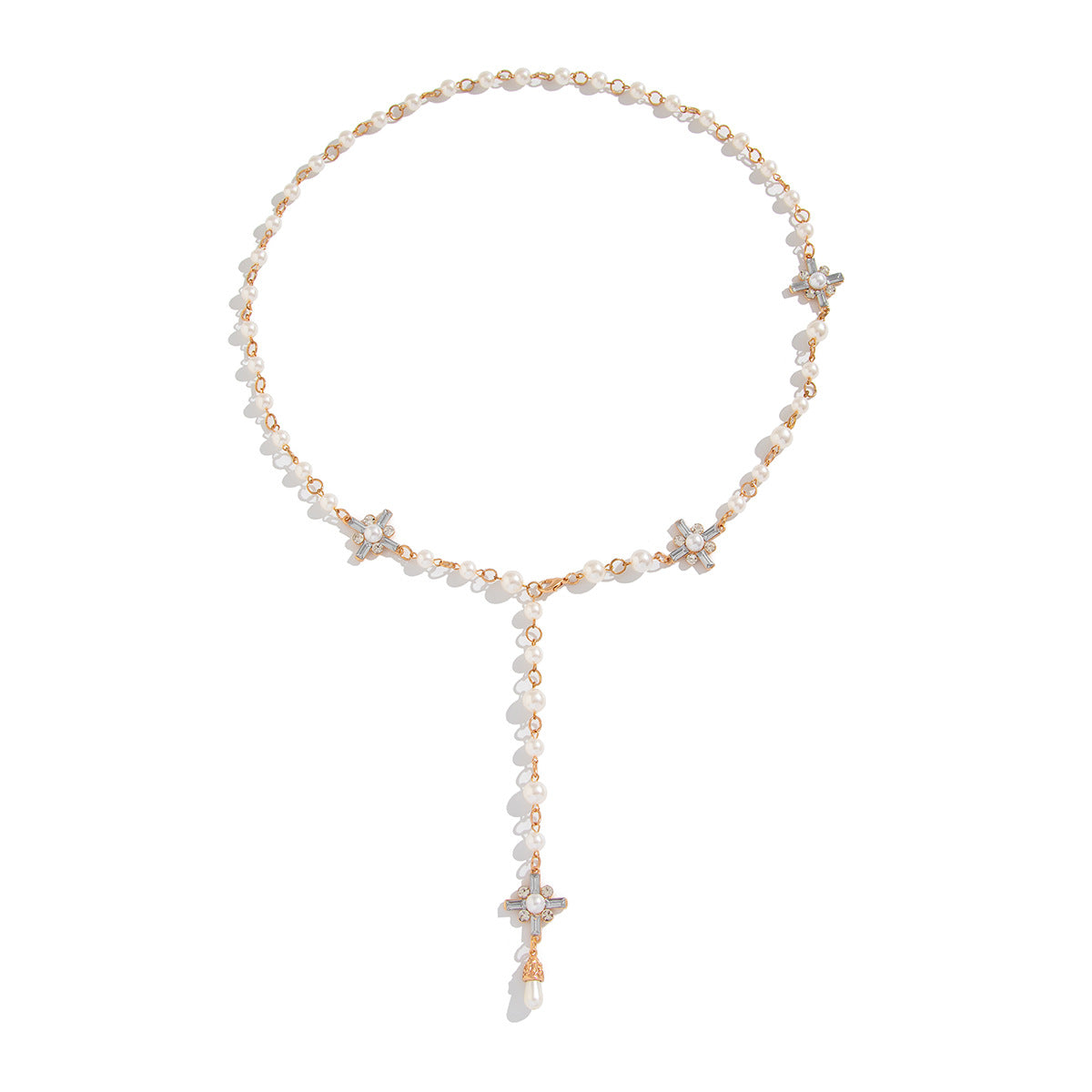 Cold Wind Cross Pearl Necklace Set with Personalized Versatile Tassel Alloy Collar Chain