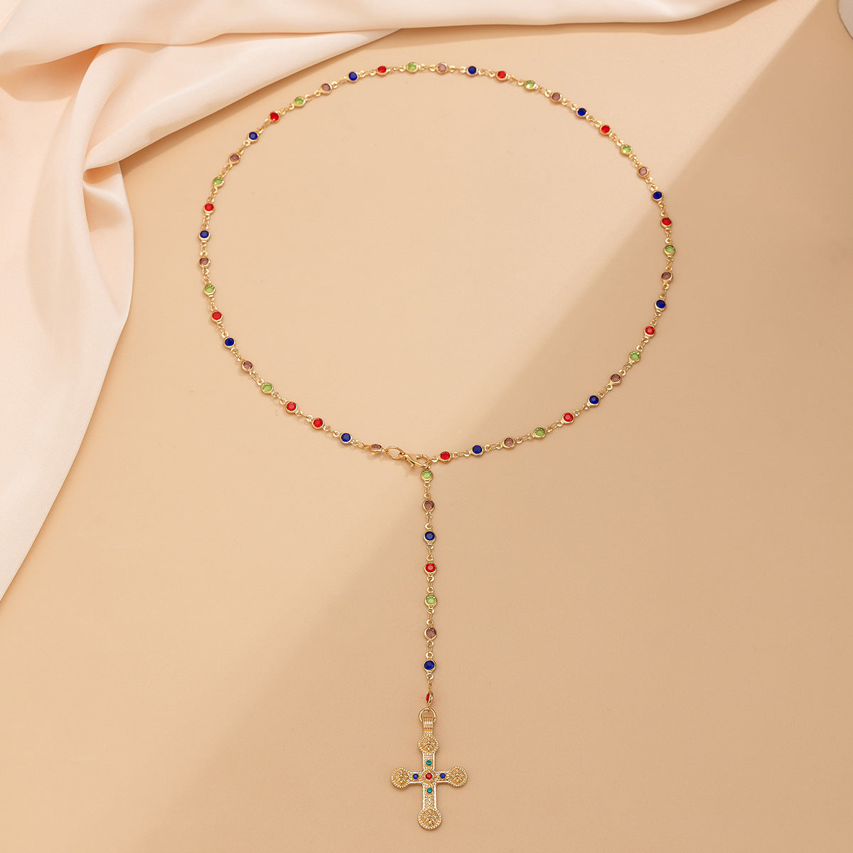 Diamond studded cross pendant collarbone chain ins wind alloy necklace minimalist