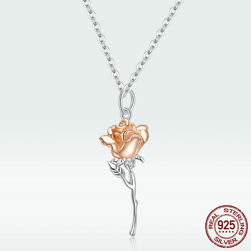 Rose necklace pendant S925 pure silver flower accessory