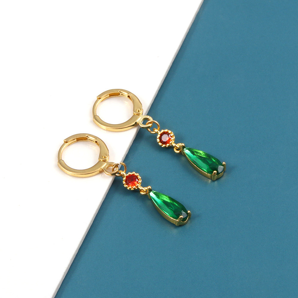 Anime emerald Hal Hall same style zircon copper earrings cos peripherals no need for ear piercing