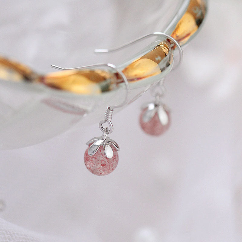 925 sterling silver earrings with strawberry crystal and sweet crystal ball earrings