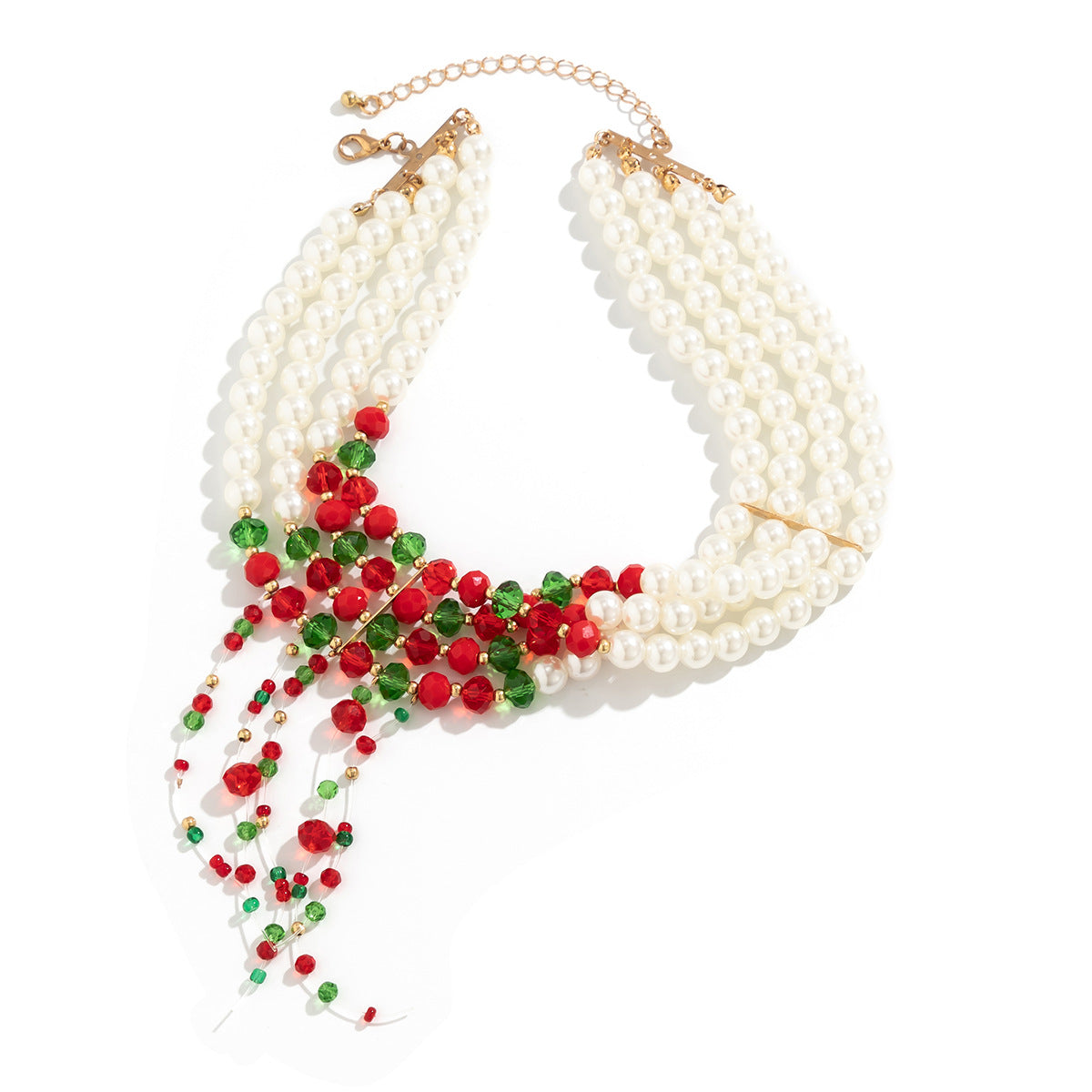 Christmas necklace with personalized round beads, multi-layered choker, retro Gothic tassel imitation pearl collar