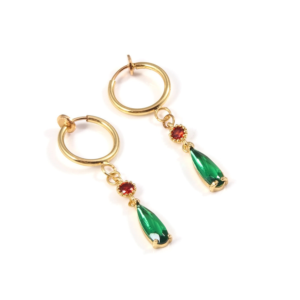 Anime emerald Hal Hall same style zircon copper earrings cos peripherals no need for ear piercing