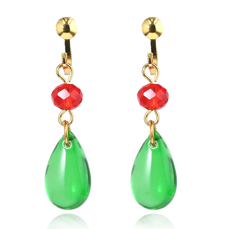 Anime emerald Hal Hall same style zircon copper earrings cos peripherals no need for ear piercing