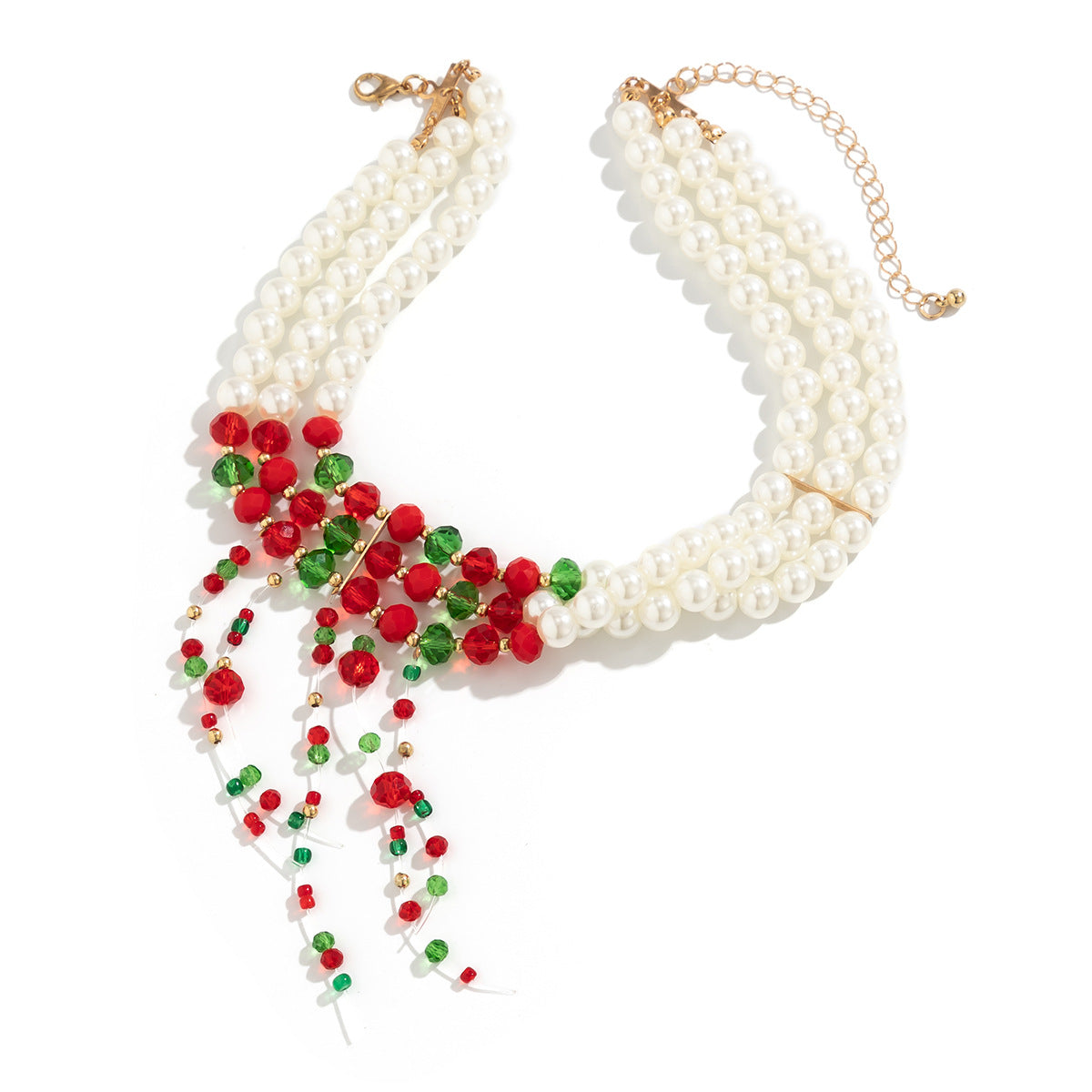 Christmas necklace with personalized round beads, multi-layered choker, retro Gothic tassel imitation pearl collar