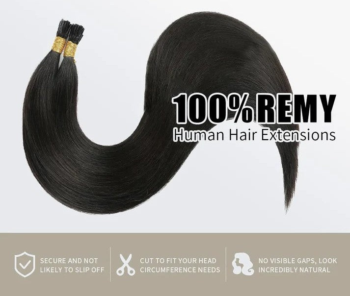 I Tip Hair Extensions Natural Remy Human Hair (#1 Light Brown)