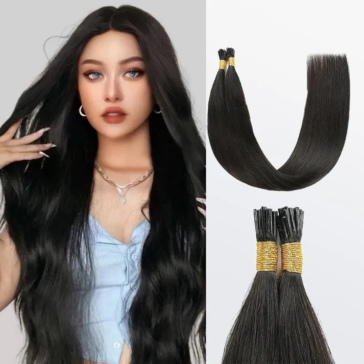 I Tip Hair Extensions Natural Remy Human Hair (#1 Light Brown)