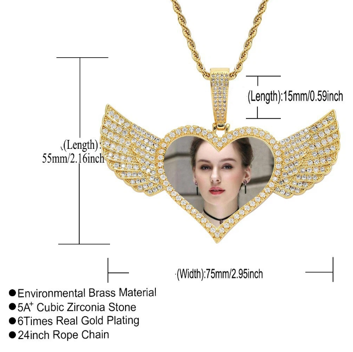 Custom-Made, Ships in 1-2 Days wing pendant photo necklace