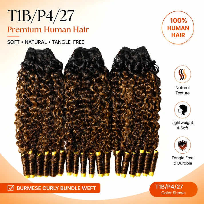 Burmese Curly 100% Virgin Hair Bundles #T1B/P4/27